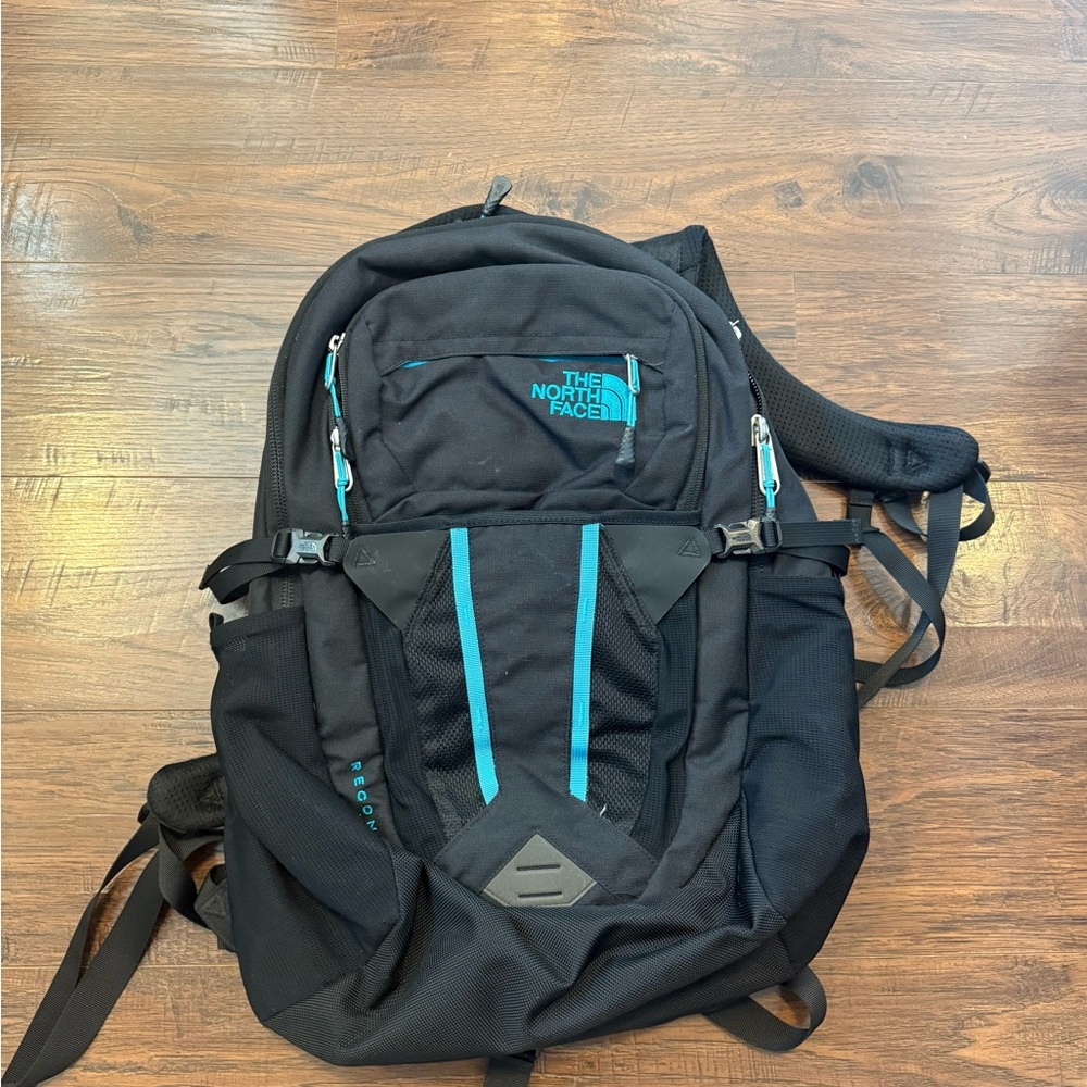 The North Face Black and Teal Backpack